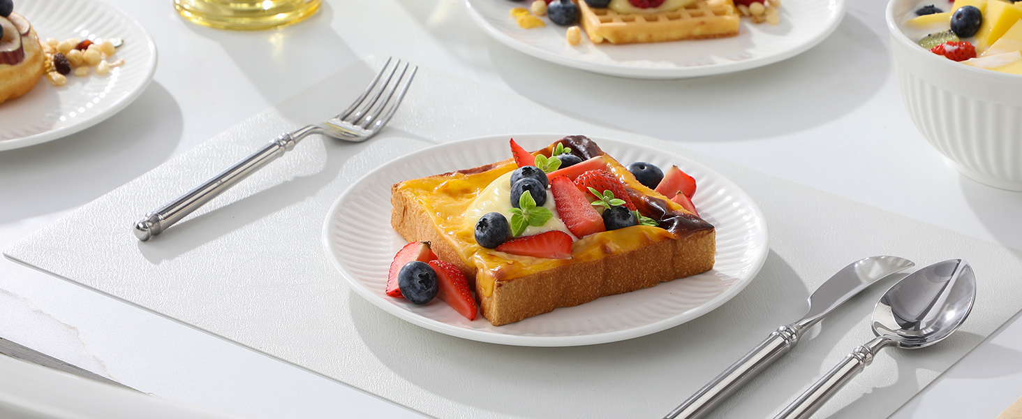 Набір посуду Malacasa Leila для 6 осіб, 24-елементний сервіз з порцеляни з ручним рельєфним дизайном, білий. Підходить для мікрохвильової печі та мийки посуду.