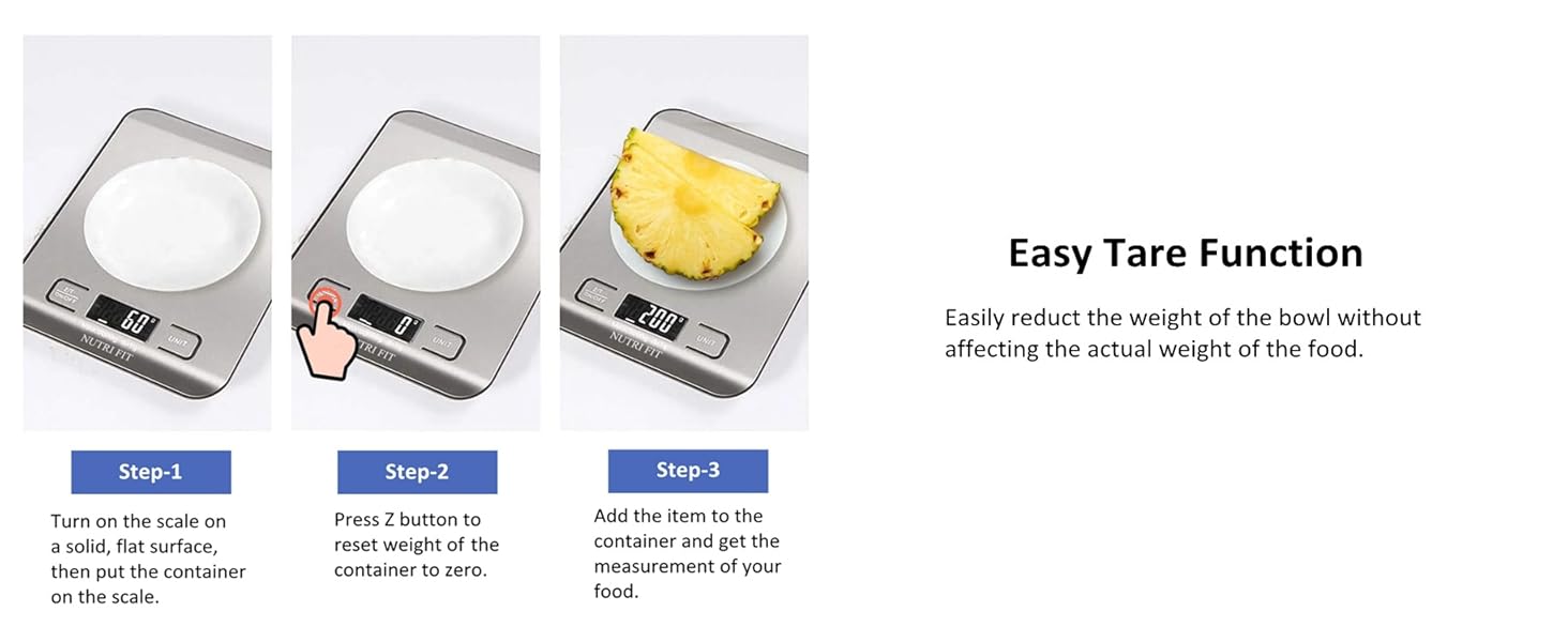 Кухонні ваги Nutri Fit: цифрова вага з нержавіючої сталі, ультраплоска, LCD-дисплей, 5 кг, 4 одиниці вимірювання