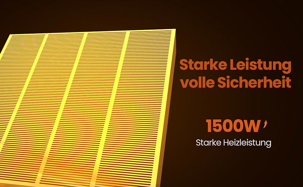 Електричний обігрівач 1500W з термостатом, PTC-кераміка, захист від перегріву та перекидання, 3 режими, таймер 12h, осциляція 70°, для дому, кемпінгу, офісу