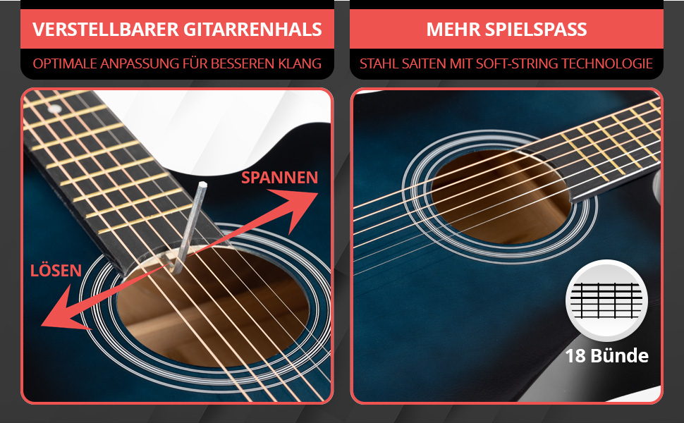 Rocktile WSD-5C-BUB: Акустична гітара Вестерн Slim Line - Комплект з чохлом, струнами, ремінком та медіатором - Blueburst