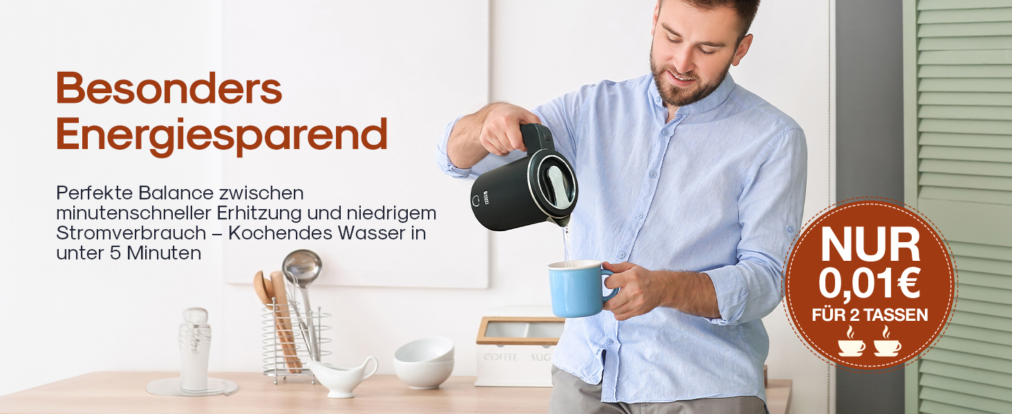 Електричний чайник для подорожей LEBENLANG Edelstahl 500 мл - нержавіюча сталь, BPA-Free, 600W, білий, енергоефективний, 0.5 л, для кемпінгу та подорожей (чорний)