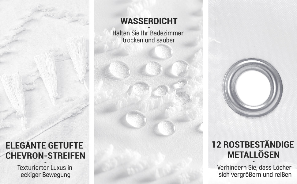 Штора для душу BTTN 180x200 см, бохо-стиль, бежева з пензликами, водонепроникна, з 12 гачками