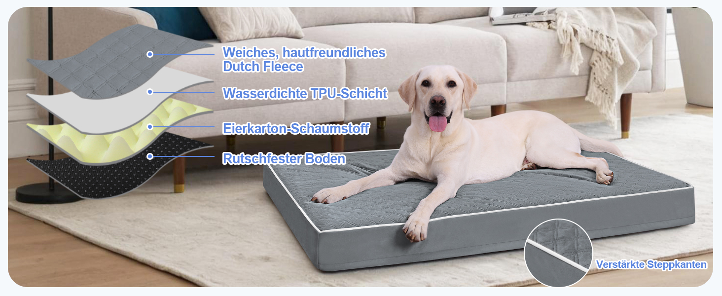 Ортопедичне ліжко для собак KSIIA, великі породи, 104x68x8 см, знімний, миється, сірий