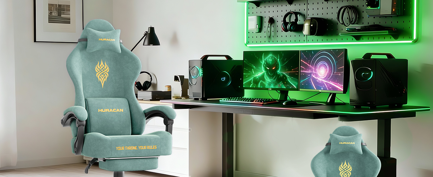 Геймерське крісло Ferghana Ergonomisch LW220: зручне крісло для комп'ютера з підголівником, підтримкою спини, підлокітниками та підставкою для ніг (зелений)