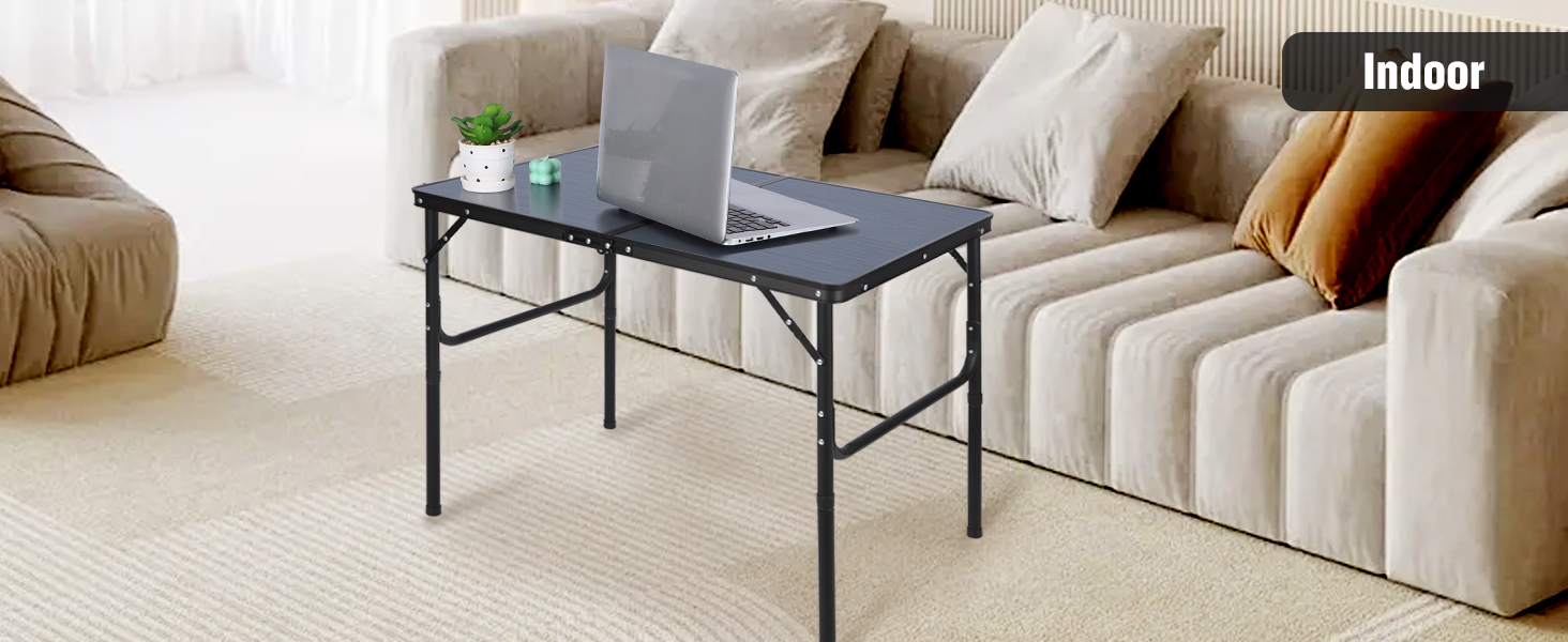 Складний кемпінговий стіл REDCAMP з регульованою висотою 90x60 см, чорно-сірий - для дому, балкону, пікніка