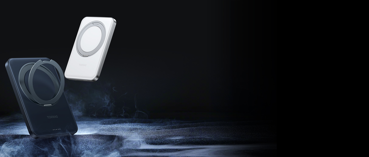 Портативний зарядний акумулятор TORRAS MagSafe 5000mAh з кільцем для iPhone 16/15/14/13/12. Бездротова зарядка, USB-C, швидка зарядка, білий