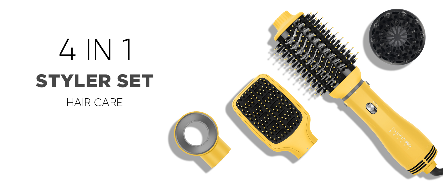 Набір для укладки волосся PARWIN PRO BEAUTY 5 в 1: фен-щітка з іонізацією, 1100 Вт, 5 насадок для сушіння, випрямлення, об'єму та укладки