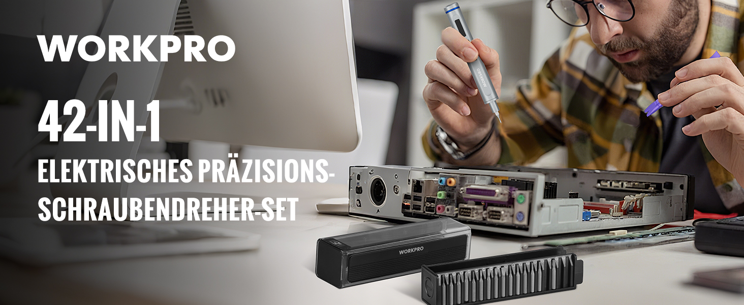 WORKPRO Набір викруток 42-в-1 електричний, для точних ремонтів телефонів, годинників, камер, з 36 бітами S2, магнітною коробкою, зарядкою Type-C