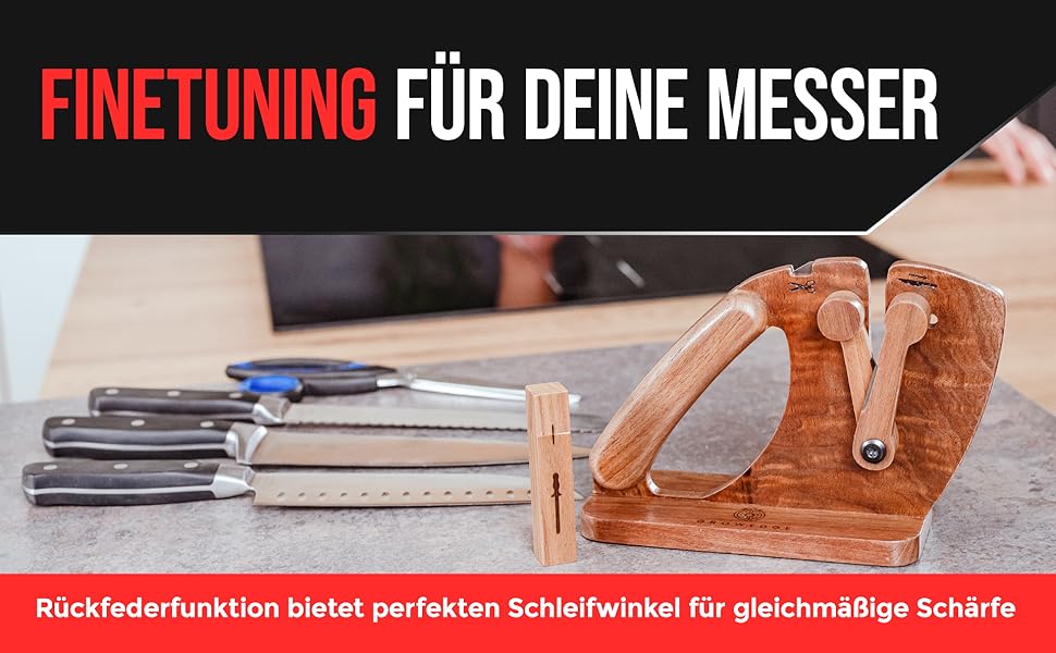 Точилка для ножів Messerschärfer з горіховим корпусом | Для гладких та хвилястих ножів | З керамічним точилом | Точилка для ножів, ножиць та секаторів