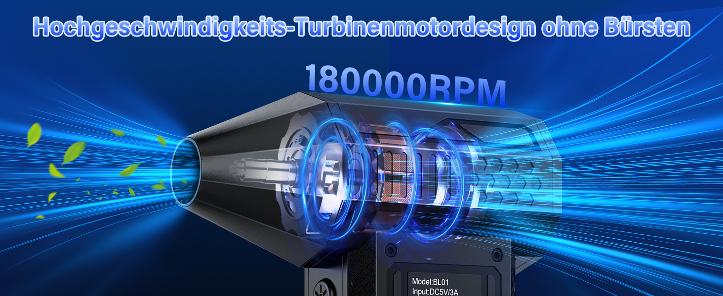 Електричний пилосос-фен для авто 180000 RPM з ліхтариком, модель 2025