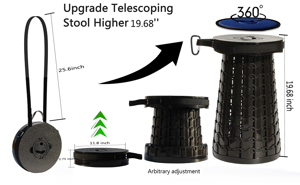 Зручний розкладний стілець Alevmoom з подушкою, телескопічний, для риболовлі та відпочинку на природі, чорний (50см, 450кг)