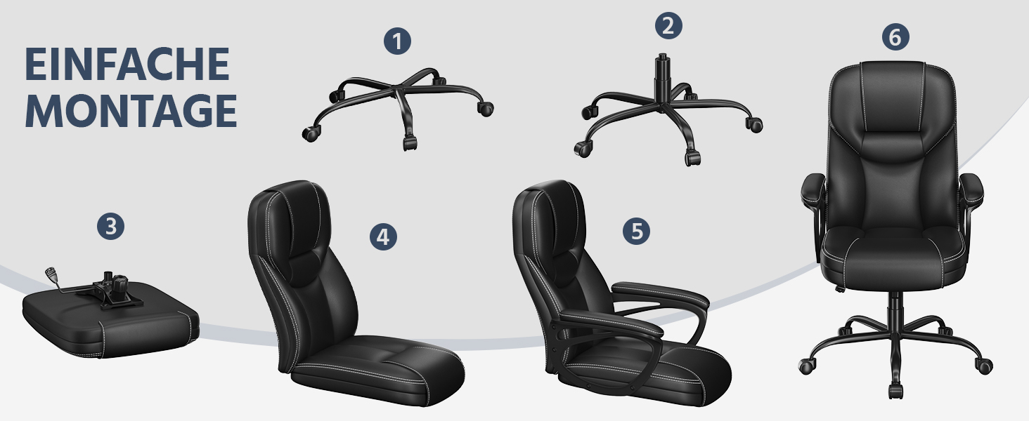 Офісне крісло Yaheetech - зручний комп'ютерний стілець з високою спинкою, регульована висота, штучна шкіра, м'який матеріал, чорний колір