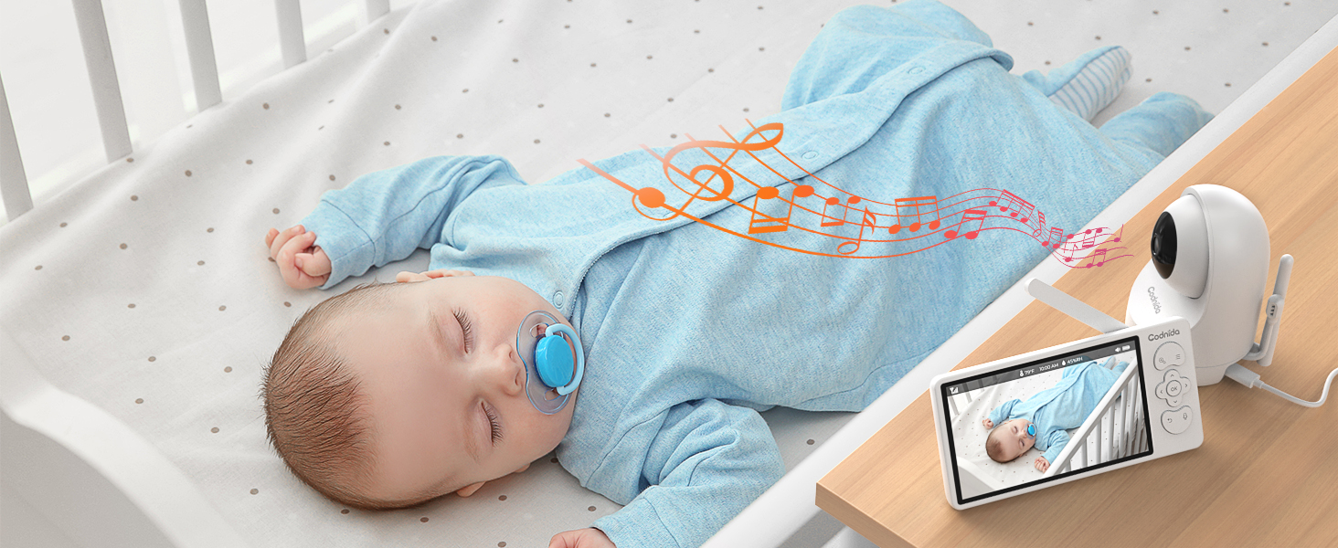 Дитячий відеоняня Codnida з камерою 5.5' LCD, 2K, 3MP HD, Wi-Fi, мобільний додаток, акумулятор 4000mAh, інфрачервона нічне бачення, 2-сторонній аудіо, Vox-режим, 4x зум, інтелектуальний моніторинг, білий