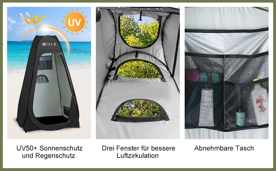 Намет для туалету Dewur для кемпінгу з UV 50+ захистом, душовий намет, Pop-Up переодягальня, мобільний туалет для відпочинку на природі, пляжі та кемпінгу, з сумкою, зелений (чорний)