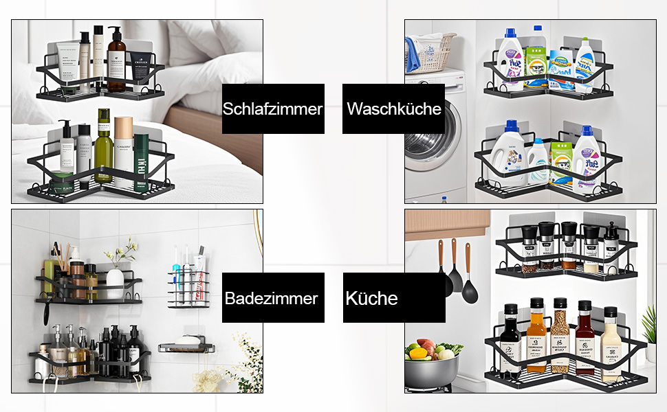 Набір кутових поличок для душу без свердління, 3 шт. з мильничкою, чорного кольору. Організатор для ванної кімнати з 12 гачками. Підходить для ванної та кухні.
