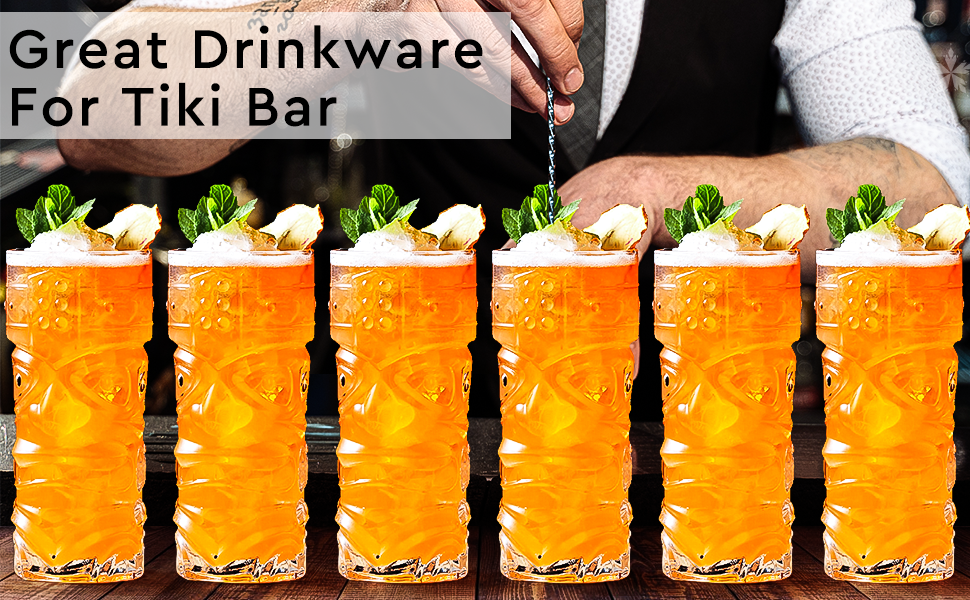 Набір склянок Tiki, 170-400 мл, прозорі, для екзотичних коктейлів, Mai Tai, гавайських коктейлів, тропічної тематики