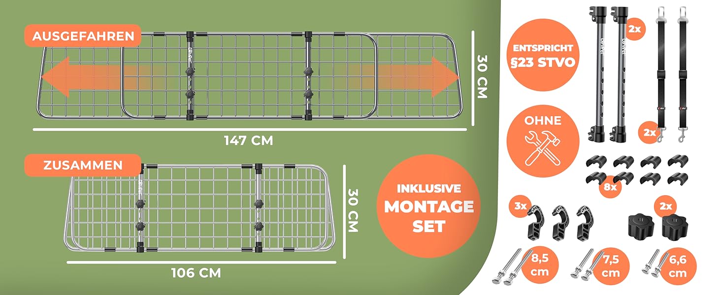 Сітка для собак в авто, бар'єр для собак, захисна сітка для багажника, універсальна, регульована ширина, чорна