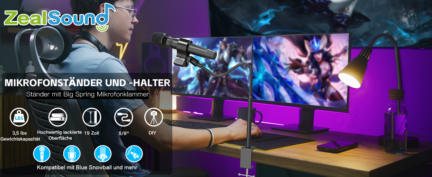 Кріплення для мікрофону Zealsound Hy20-19: регульований штатив-ластик з кріпленням, адаптер 3/8' - 5/8', для Blue Snowball, Ice, Spark, SoloCast