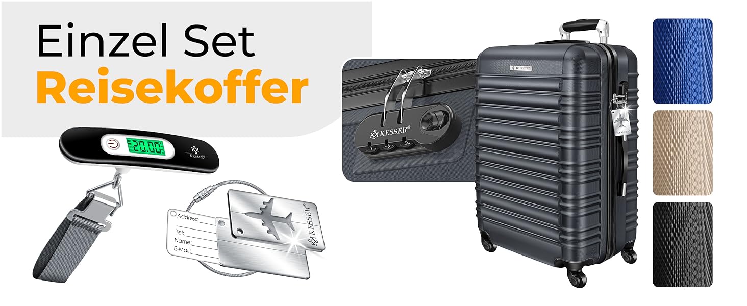 Чемодан KESSER® середній, жорсткий корпус, вага + бірка для багажу | Валіза-роликовий чемодан з кодовим замком, 4 колеса, ABS, телескопічна ручка (66x45x28см / 84 літри, шампань) 66см - 84Л шампань