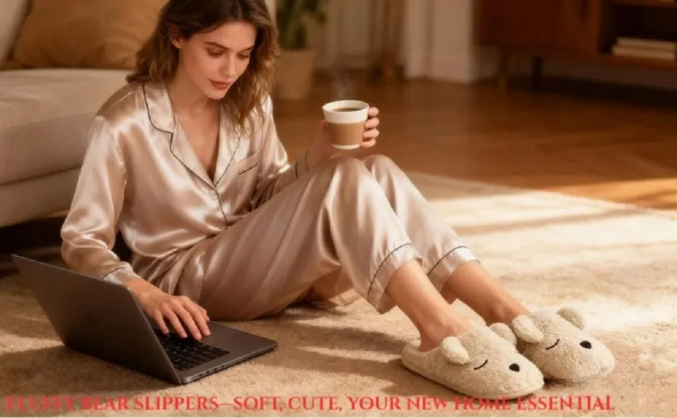 Тапочки плюшеві для дому FakeFace, пара, з милим ведмедиком, розмір 38/39 EU, бежеві