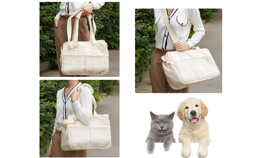 Транспортна сумка для собак та котів до 5 кг - переноска для тварин з верхньою відкривачкою, дихаюча, складана, з регульованим плечовим ременем, дозволена для перевезення в літаку, бежева