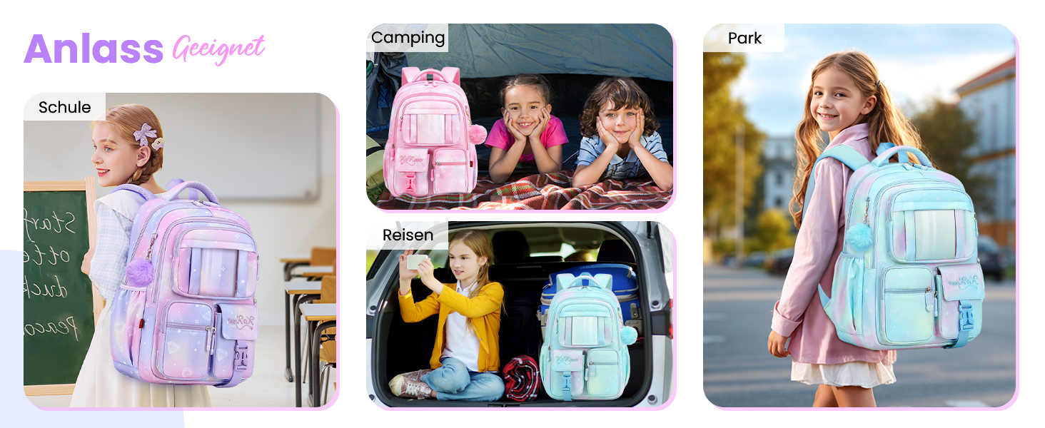 Рюкзак для дівчинки Tanou, 1-4 клас, дитячий шкільний рюкзак, водонепроникний, фіолетовий