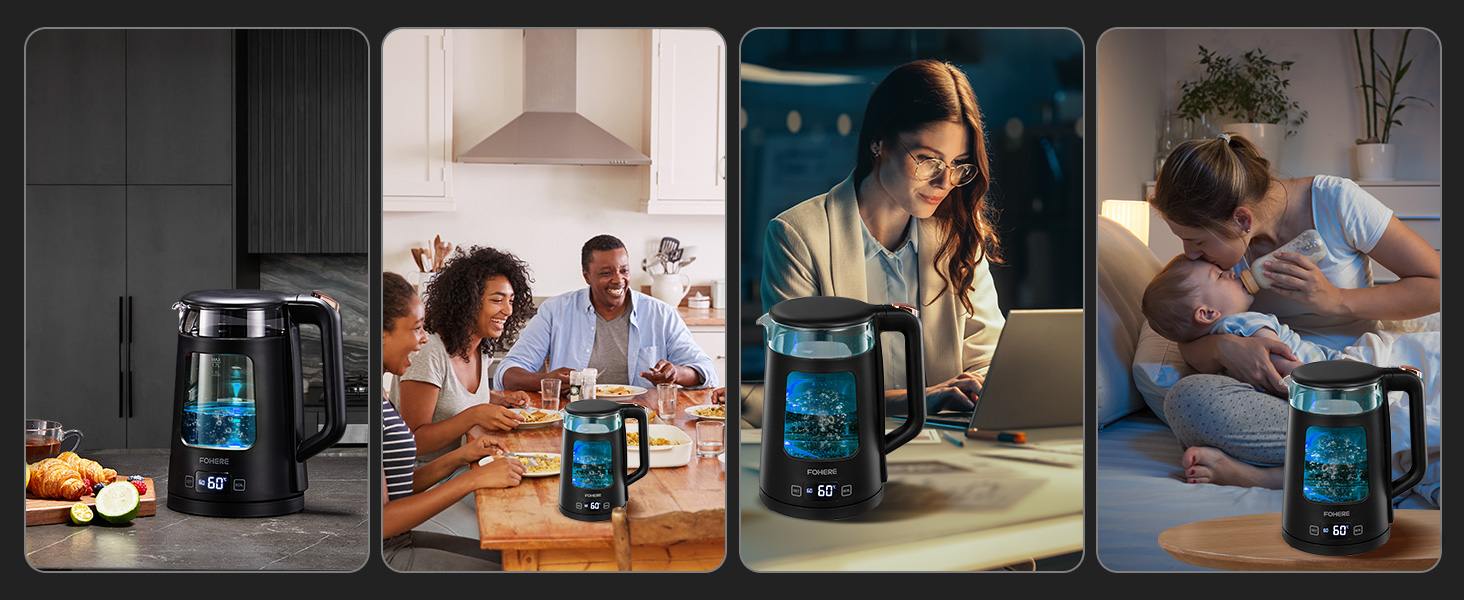 Electric Kettle with Temperature Control - 1.7L Glass Kettle with Keep Warm Function, 2200W Fast Boil, Auto Shut-Off & Dry Boil Protection, 5 Color LED Lights - Black