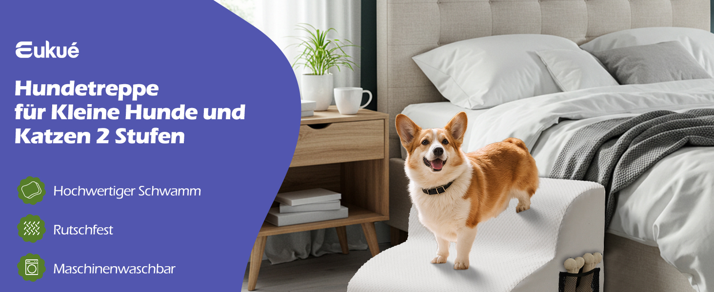Сходинки для собак Eukue: 2 сходинки для собак маленьких порід, підйом на ліжко/диван, з високощільних матеріалів, портативні, знімний чохол (білий)