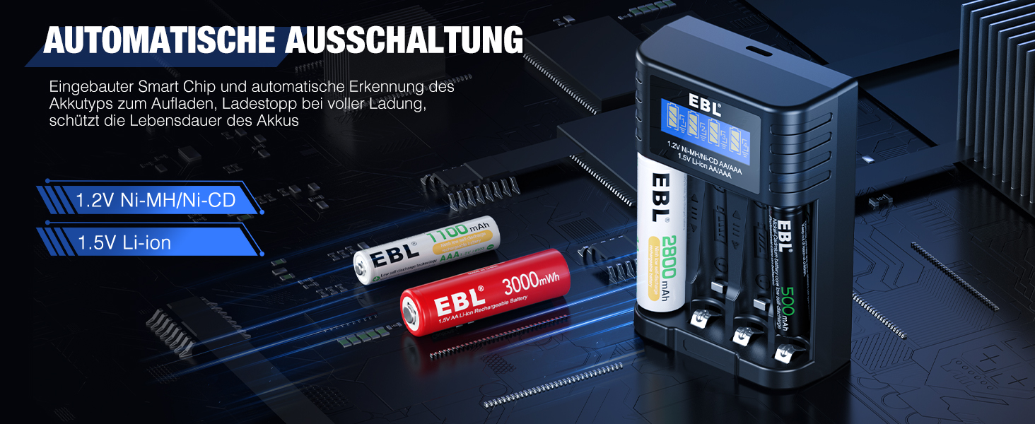 Зарядний пристрій EBL для акумуляторів AA AAA 1.2V NI-MH/Li-Ion, Type-C, індикатор заряду, окремий відсік