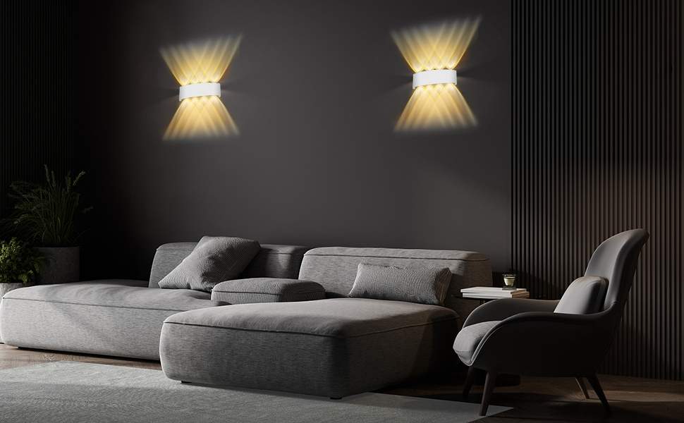 Світлодіодна настінна лампа Lureshine, 2 шт., 22x8x5 см, IP65, 8W, 3000K, чорний алюміній, для вітальні