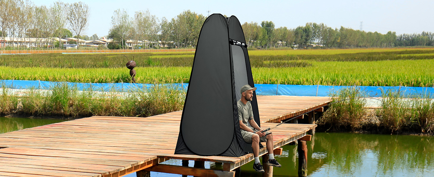 Charmofun Pop Up Shower Tent - Portable Camping Toilet & Changing Tent with UV Protection - Black