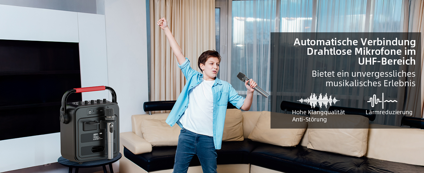 Караоке Машина з 2 мікрофонами, Bluetooth, PA Система з FM, USB, TF, AUX, Ехо, Регулювання Bass/Treble, Чорний