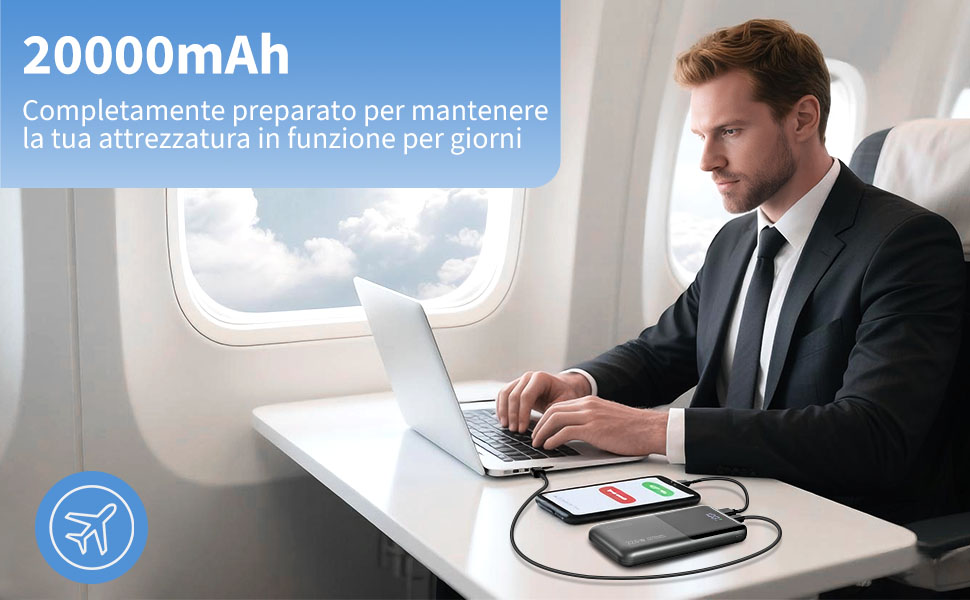 Портативний зарядний акумулятор Power Bank 20000mAh з швидкою зарядкою 22.5W, LCD дисплеєм, 1 USB-C, 2 USB-A, для iPhone 17/16/15/14/13 та смартфонів, чорний