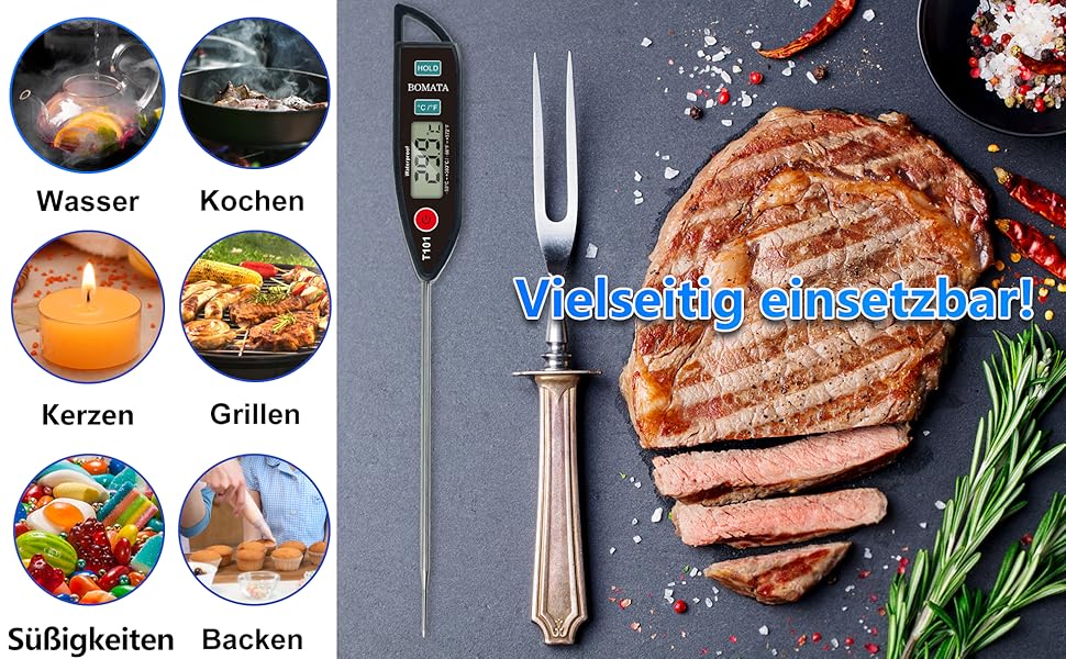 Термометр кулінарний BOMATA IPX7 вологостійкий, для м'яса, гриля та приготування їжі. T101 чорний