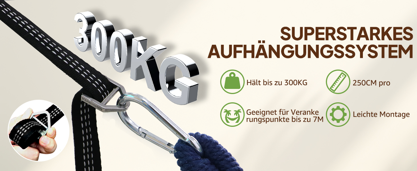 Гніздо-гамак Chihee з бавовни, 300x150 см, для кемпінгу, до 300 кг, з подушкою та стропами