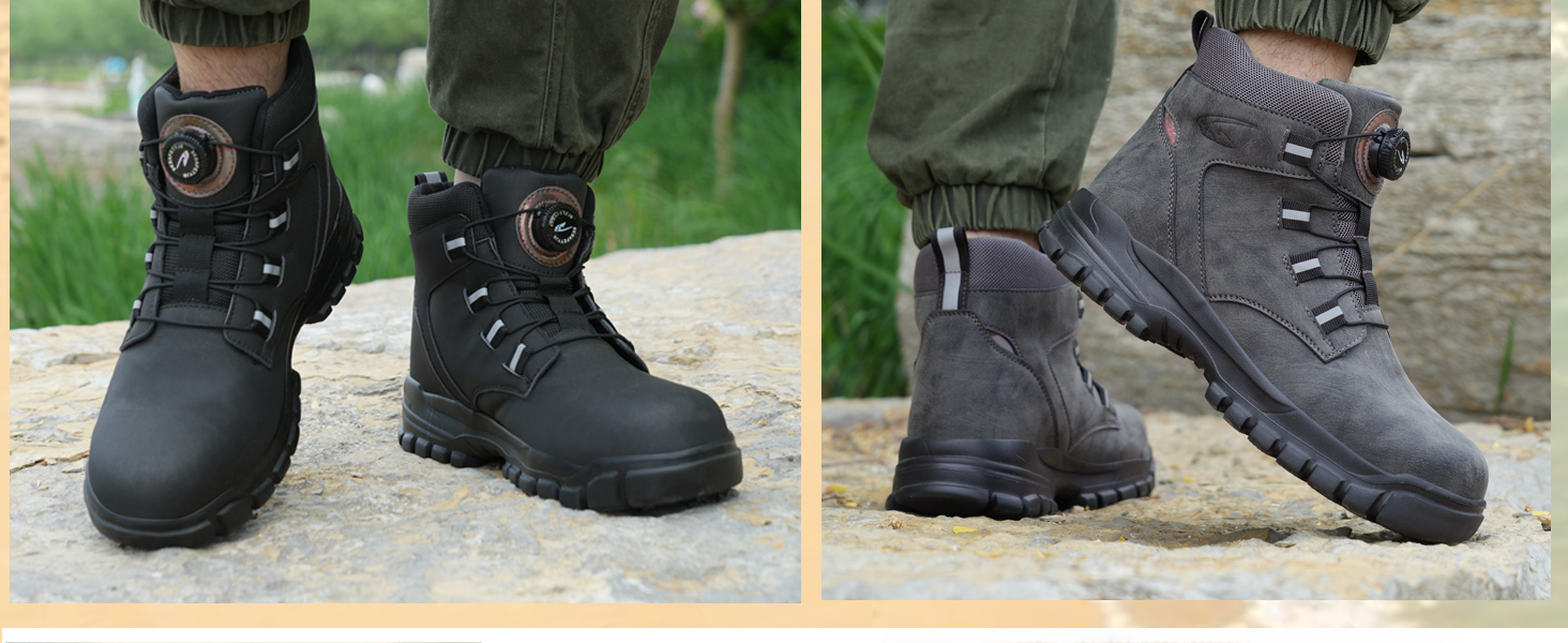 Черевики безпеки чоловічі/жіночі, водонепроникні робочі черевики, високі, з металевим підноском, антиковзаючі, легкі, чорні, з поворотним замикачем, 43 EU