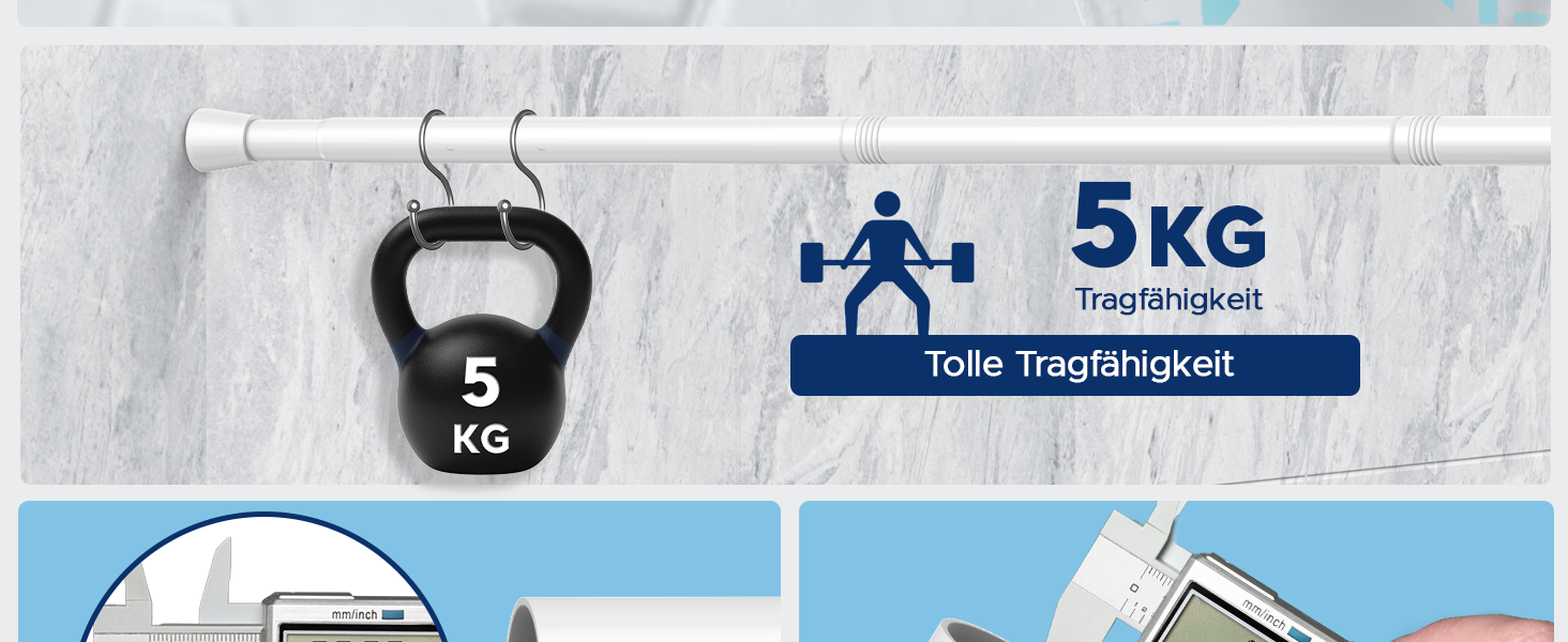 Штанга для карнизів без свердління, біла, 71-155 см, Ø 25 мм, телескопічна, для штор, душової завіси та гардеробу