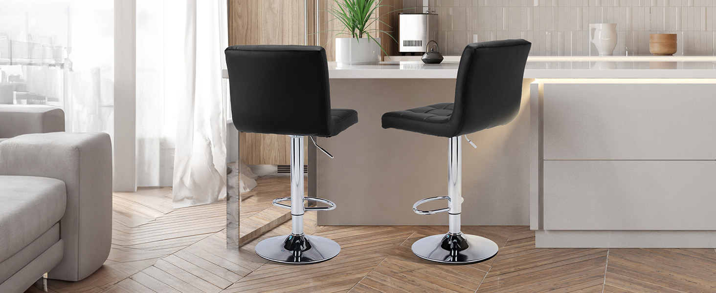 DUMOS Set of 2 Adjustable Bar Stools - Modern Style, Metal Legs, Kitchen Bar Stools with Backrest - for Bar, Kitchen & Living Room (White & Black)