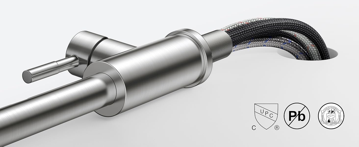 Змішувач для кухні FORIOUS з висувною лійкою, 360° обертання, 2 режими, нержавіюча сталь