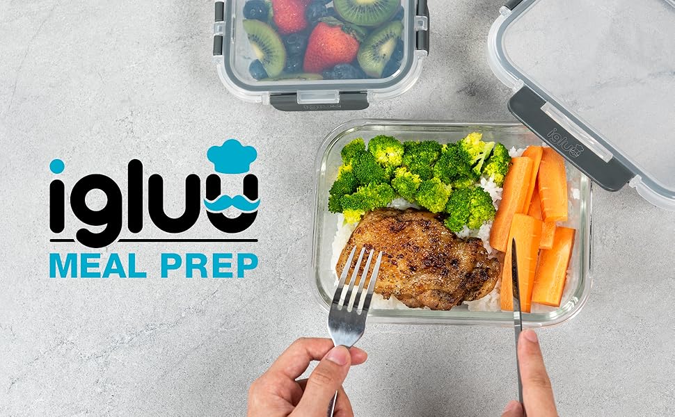 Набір контейнерів для їжі Igluu Meal Prep (10 шт.) – Borosilikatglas, BPA-free, мікрохвильова піч, морозильна камера, посудомийна машина, 370 & 1050 мл