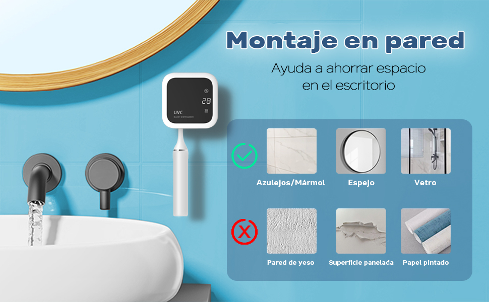 Стерилізатор зубних щіток UV-C та UV-A, настінний тримач з функцією сушіння повітрям, для ванної кімнати, дому та подорожей (білий)