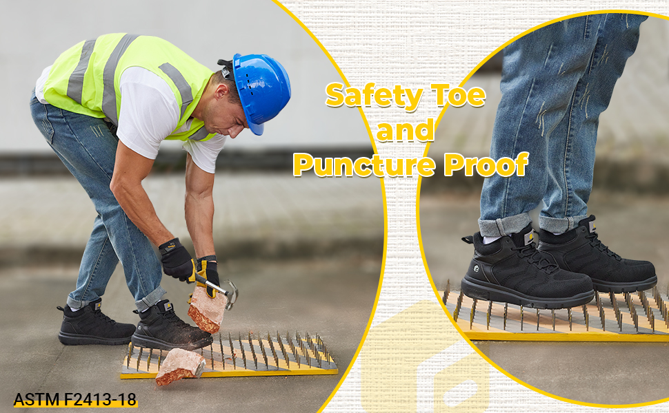 Черевики безпеки чоловічі FitVille широкі з металевим носком, дихаючі, антиковзкі, захисні, 43 EU, чорні