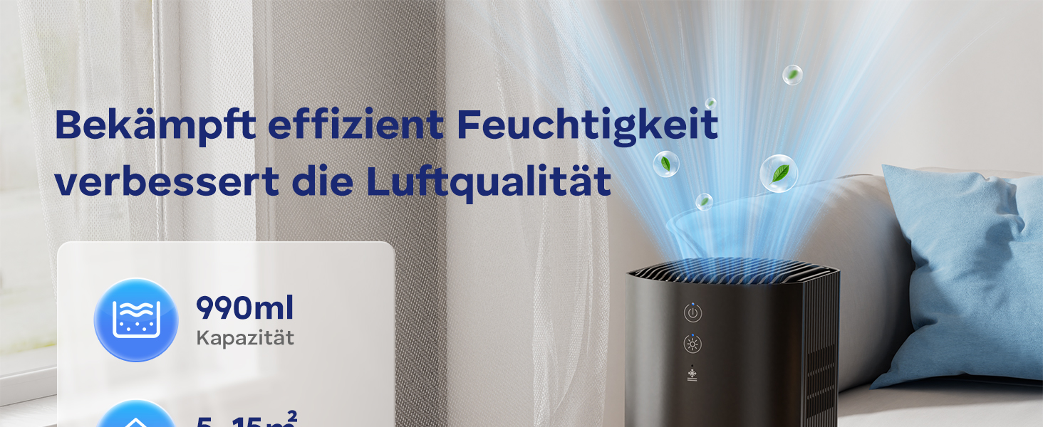 Електричний осушувач повітря GOAMGE 990 мл з LED-підсвіткою для дому, авто, спальні, шафи, ванної кімнати