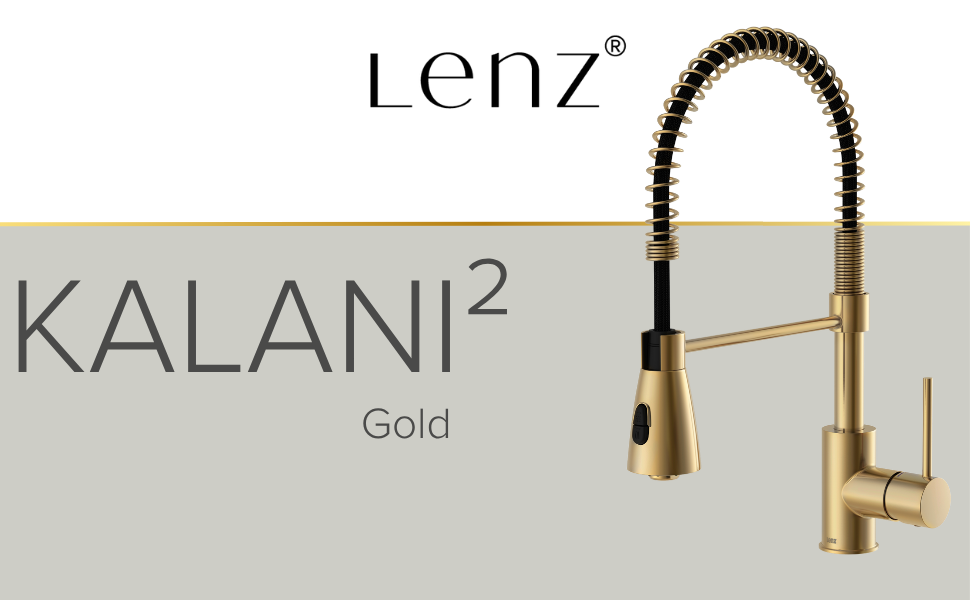 Кухонний змішувач Lenz KALANI² в золотистому кольорі – з регульованою насадкою для миття посуду – проста установка та високоякісне виконання - 46070322 (Для високого тиску, Золото)