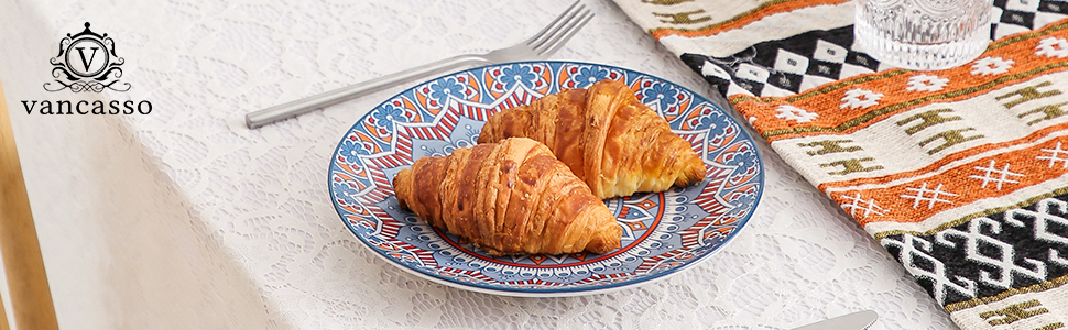 Сервіз столовий порцеляновий Vancasso MANDALA 32 елементи, сервіз для 8 осіб, ручна робота, богемський стиль (4 десертні тарілки, бірюзовий мандала)