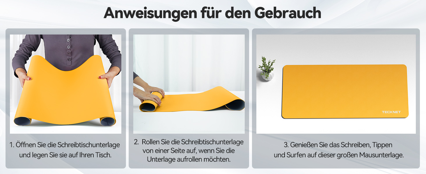 Килимок на стіл TECKNET 80 x 40 см, захист від води, PU шкіра, двосторонній, для офісу/дому (темно-сірий/темно-синій/жовтий)