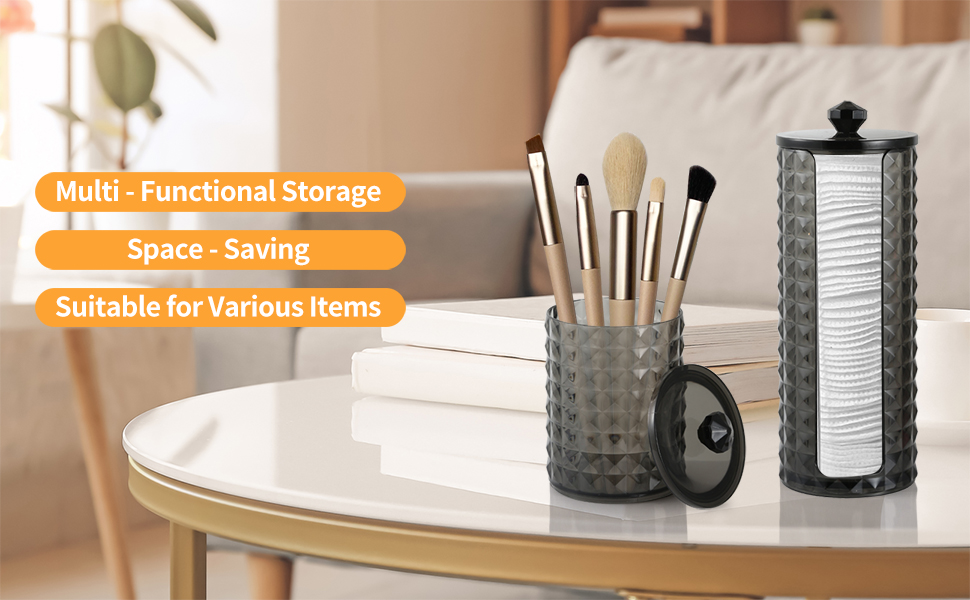 Контейнер для ватних паличок та дисків 3 STK з кришкою, чорний - органайзер для ванної кімнати, PP-матеріал, дизайн 