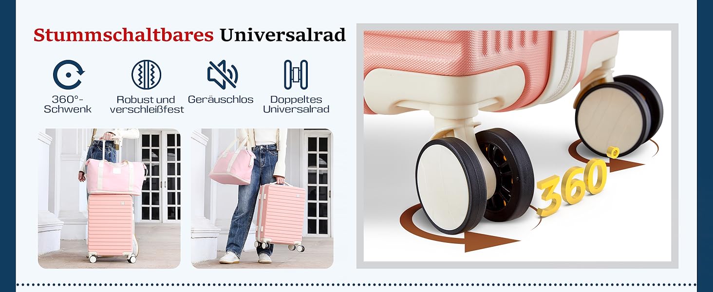 Набір валіз Joyway: велика валіза з ABS-пластику, 4 колеса, TSA-замок, сумка для ручної поклажі та кульбага (Рожевий)