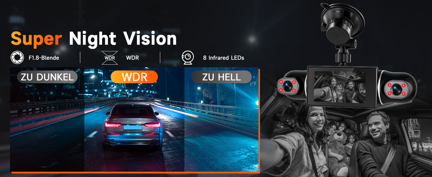 Відеореєстратор VECHTEL 1080P/2K для авто, подвійна камера з WiFi, 3