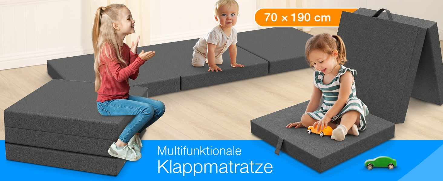 Складаний матрац ELONEO 70x190 см, 9 см, для дітей і дорослих, гостьовий, туристичний, антрацит